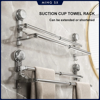 Double-Layer Suction Wall-Mounted Towel Rack 56–94 cm – Non-Drill Bathroom Storage