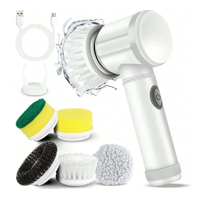 5-in-1 Electric Spin Scrubber with 5 Replaceable Brush Heads for Bathroom Cleaning