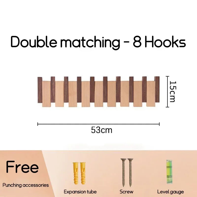 Wall-Mounted Black Walnut Coat Rack with Hooks