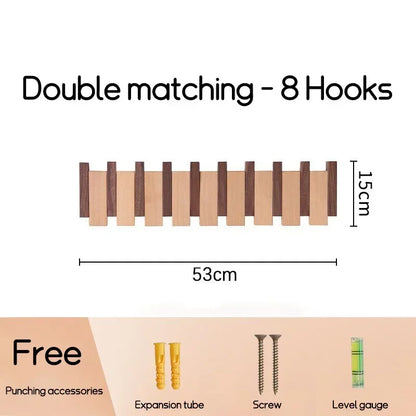 Wall-Mounted Black Walnut Coat Rack with Hooks