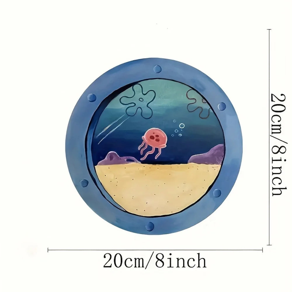 Charming Jellyfish Ocean Theme Wooden Signage -8 Inch Round Country Style Farmhouse Decoration for Kitchen and Cafe Wall