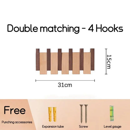 Wall-Mounted Black Walnut Coat Rack with Hooks