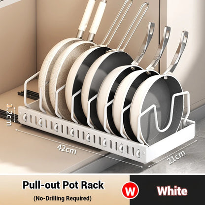 Under-Cabinet Sliding Pot & Pan Organizer with Lid Holder