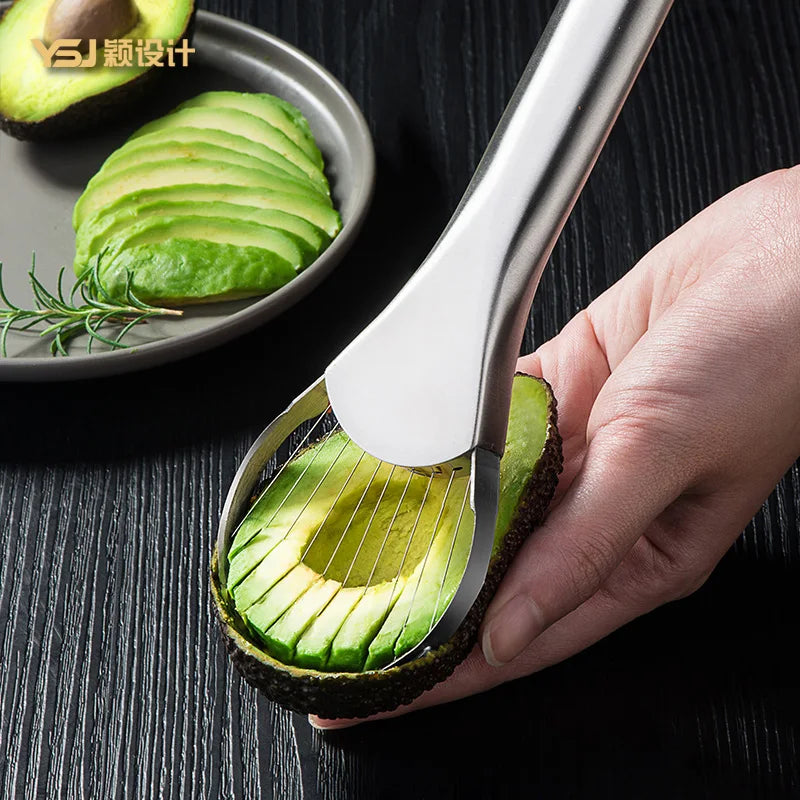Stainless Steel Avocado & Fruit Cutter – Kitchen Gadget for Easy Slicing