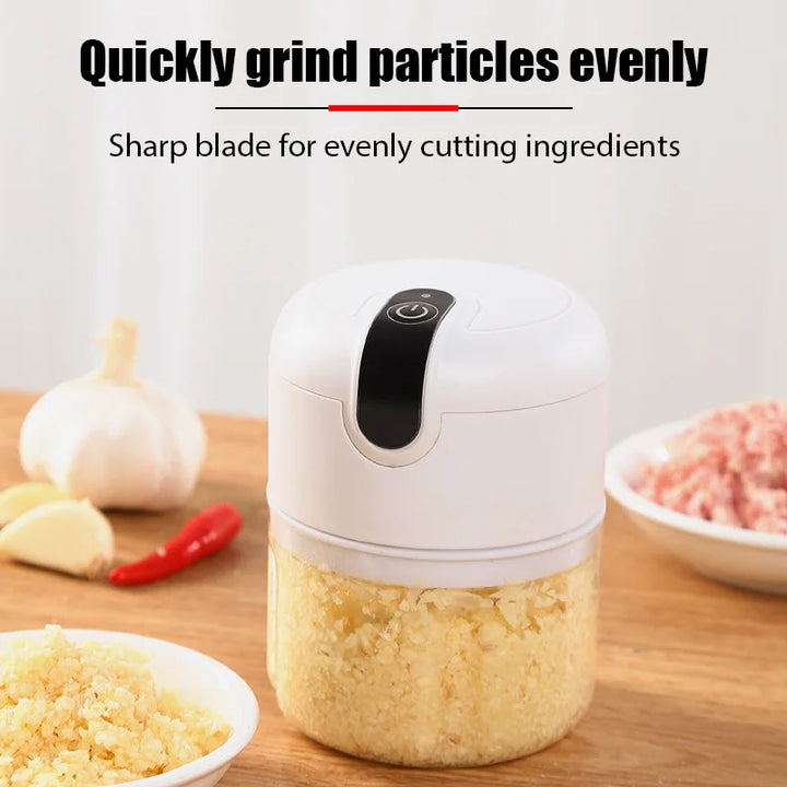 Electric Garlic Masher Food Processor Vegetable Cutter Meat Grinder Fruit Masher Chilli Chopper Home Kitchen USB Charging Mincer