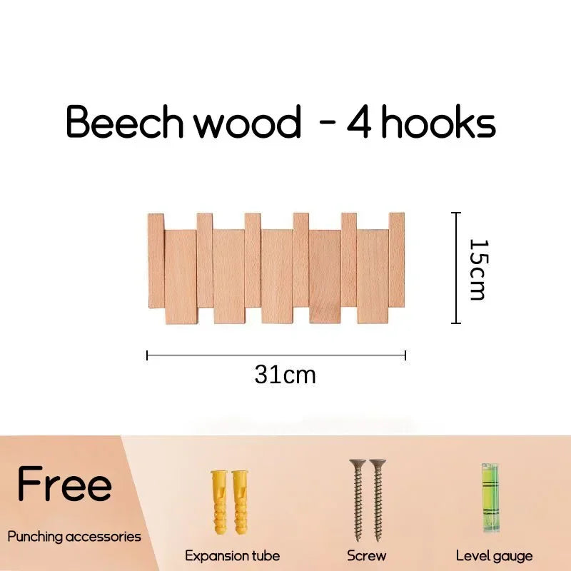 Wall-Mounted Black Walnut Coat Rack with Hooks