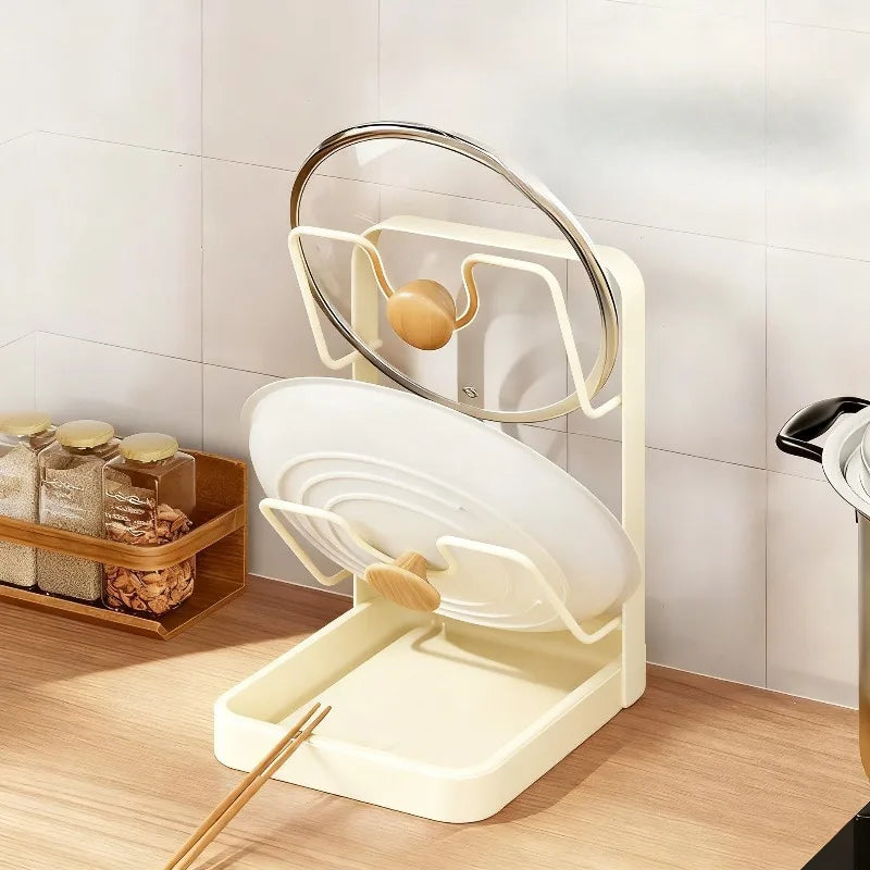 Kitchen Pot Lid Organizer Rack with Drip Tray for Pans & Covers