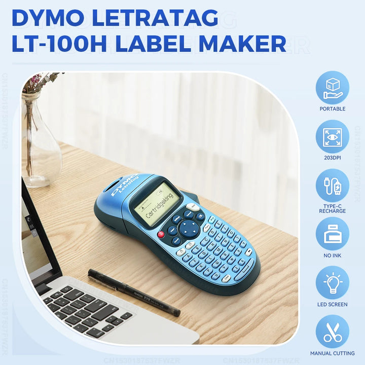 Portable Dymo LetraTag LT-100H Printer Manual Dymo Labeler LT100H  Dymo Labeling Machine Compatible for Dymo LT 12mm Tapes 91201