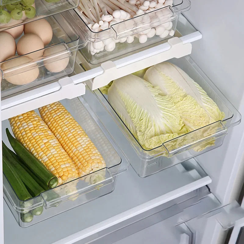 1/2pcs Refrigerator Drawer Style Food Storage Box, Fruit Packaging Machine, Shelf Support, Sliding Plastic Cooking Container