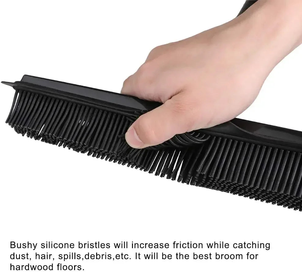 Pet Hair Rubber Broom with Squeegee for Floors & Carpets
