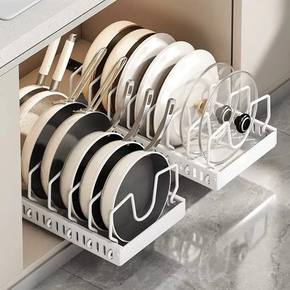Under-Cabinet Sliding Pot & Pan Organizer with Lid Holder