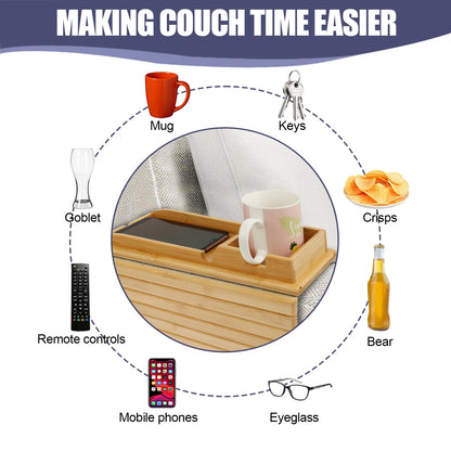 Foldable Bamboo Sofa Armrest Cup & Storage Tray