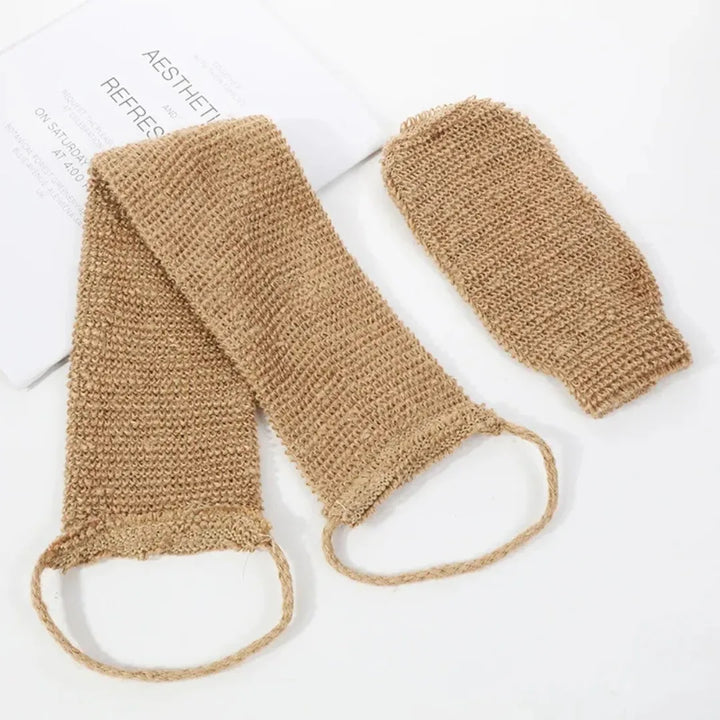 Hemp Back Scrubber Bath Towel Jute Exfoliating Loofah Back Strap with Gloves for Shower Bath Body Cleaning Kit for Bath Supplies