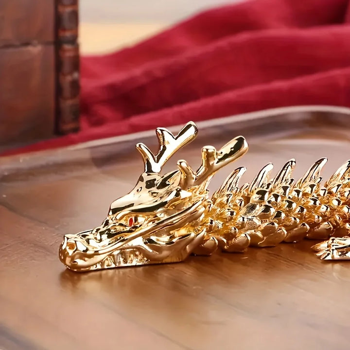 Majestic 3D alloy golden dragon statue with movable limbs - home desktop decoration, symbol of power and good luck