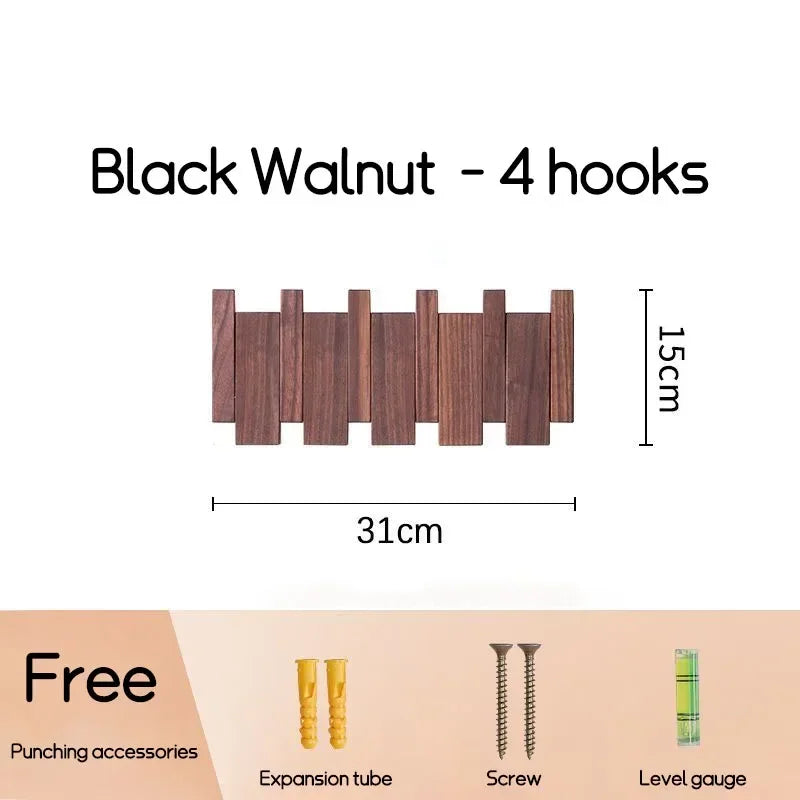 Wall-Mounted Black Walnut Coat Rack with Hooks