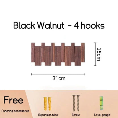 Wall-Mounted Black Walnut Coat Rack with Hooks