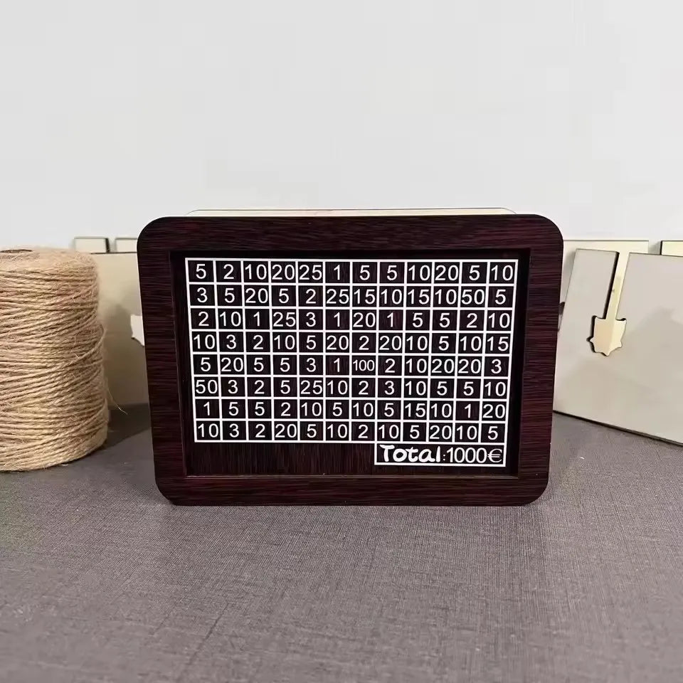 1000/2000/3000/5000/10000 Euro Money Box Wooden Piggy Bank with Reusable Money Box with Saving Goal and Numbers Boxes