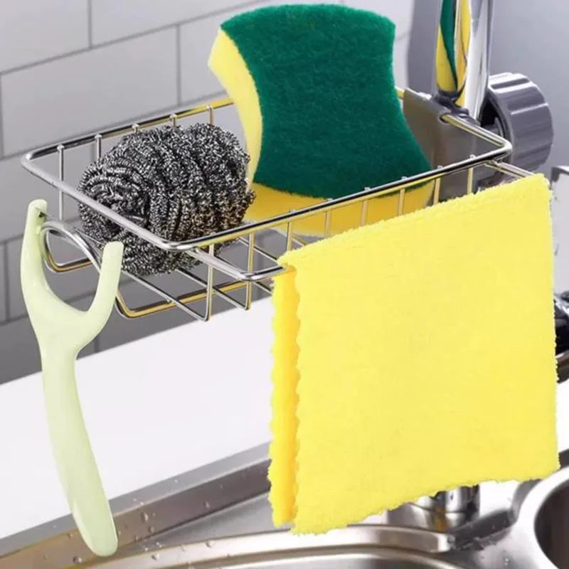 Stainless Steel Kitchen & Bathroom Organizer – Sponge, Soap, and Towel Rack