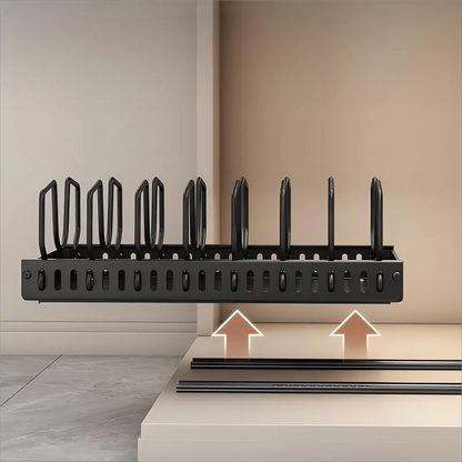 Under-Cabinet Sliding Pot & Pan Organizer with Lid Holder