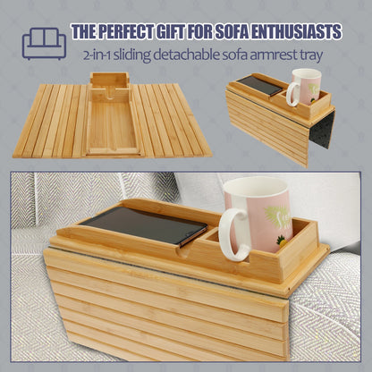Foldable Bamboo Sofa Armrest Cup & Storage Tray