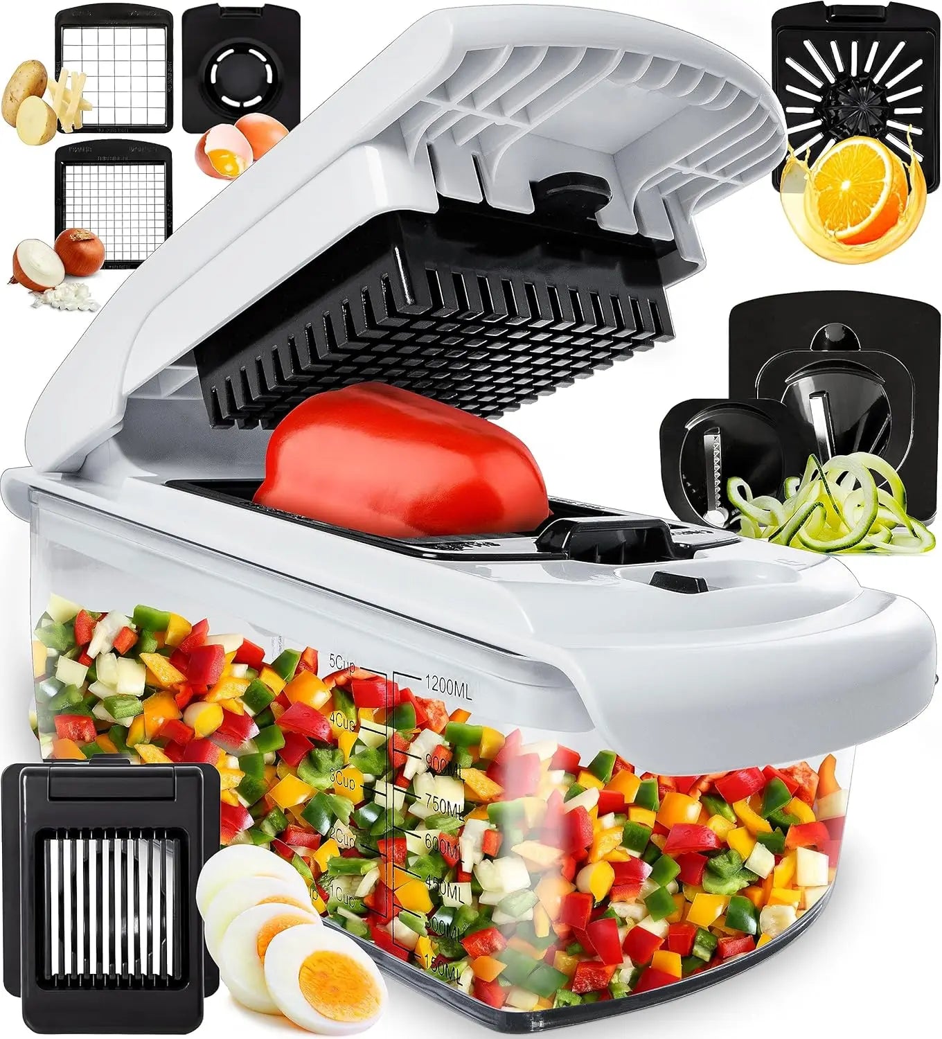 Vegetable Spiral Chopper with Container – Kitchen Food Cutter Gadget