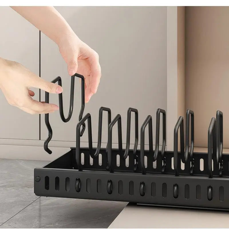 Under-Cabinet Sliding Pot & Pan Organizer with Lid Holder
