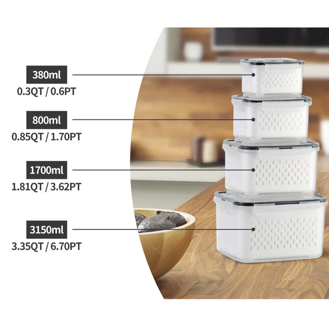 Fruit & Veggie Storage Container with Strainer – Fridge Organizer