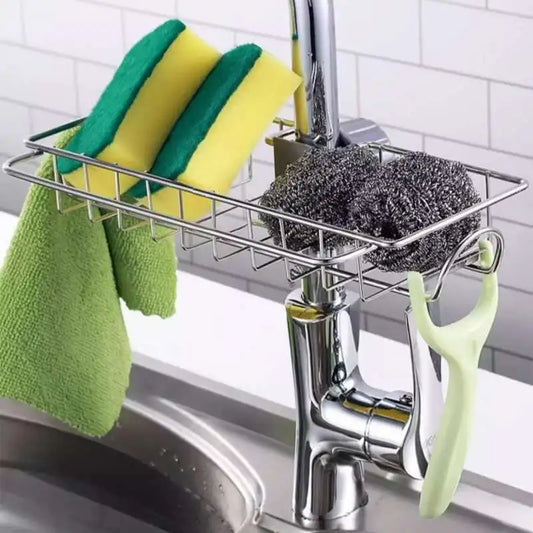 Stainless Steel Kitchen & Bathroom Organizer – Sponge, Soap, and Towel Rack