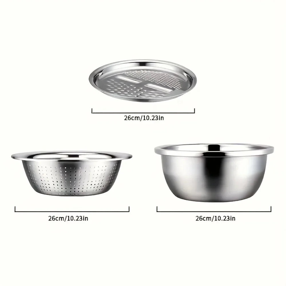 3PCS Stainless Steel Vegetable Slicer Set with Washing Basin & Drain Basket