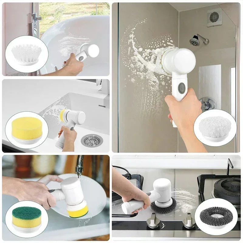 5-in-1 Electric Spin Scrubber with 5 Replaceable Brush Heads for Bathroom Cleaning