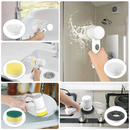 5-in-1 Electric Spin Scrubber with 5 Replaceable Brush Heads for Bathroom Cleaning