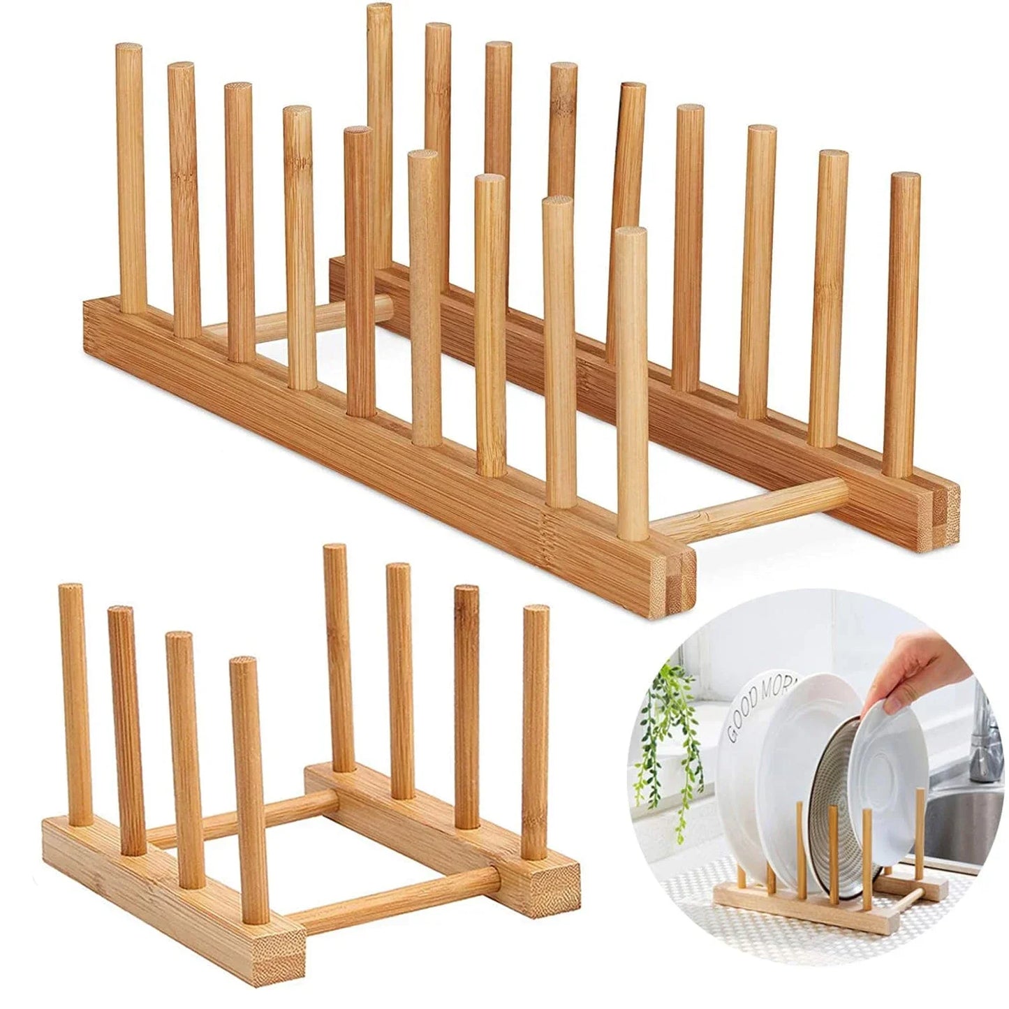 Wooden Dish Drying Rack Kitchen Organizer for Plates, Cups, and Pot Lids