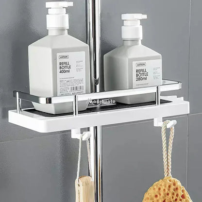 No-Drill Bathroom Shower Storage Rack with Pole, Holder & Shelves