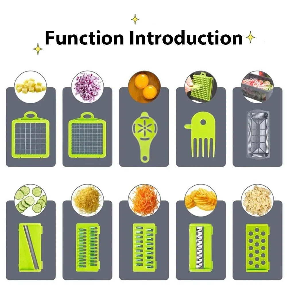16-in-1 Multifunctional Vegetable Chopper & Slicer with Grater, Peeler, and Egg Separator