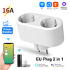 Tuya WiFi Dual Outlet 16A APP Smart Plug 2 in 1 Socket EU with Energy Metering Timer Function Works with Alexa Google Controlled