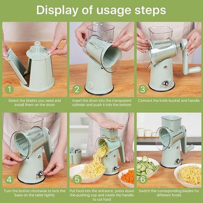 5-in-1 Rotary Cheese & Vegetable Grater with Handle and Suction Base