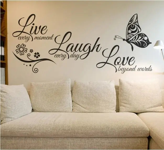 Live Laugh Love Butterfly Flower Wall Art Sticker Modern Wall Decals Quotes Vinyls Stickers Wall Stickers Home Decor Living Room