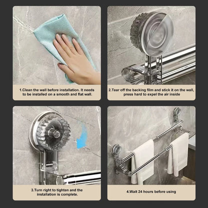 Double-Layer Suction Wall-Mounted Towel Rack 56–94 cm – Non-Drill Bathroom Storage