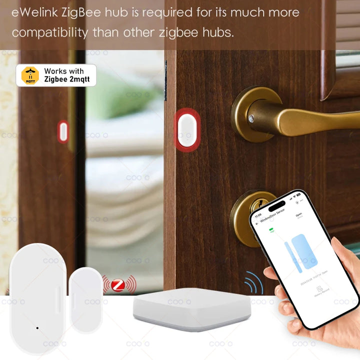 Ewelink Zigbee Door Sensor Wireless Magnetic Window Open Closed Alarm Detector Works With Zigbee2MQTT Alexa Google Need Gateway