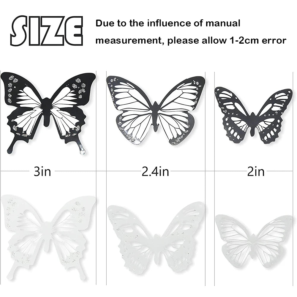 18Pcs Black White Butterfly Wall Stickers Decor 3D Removable Glitter Butterflies Home Decoration Wedding Living Room Ornaments