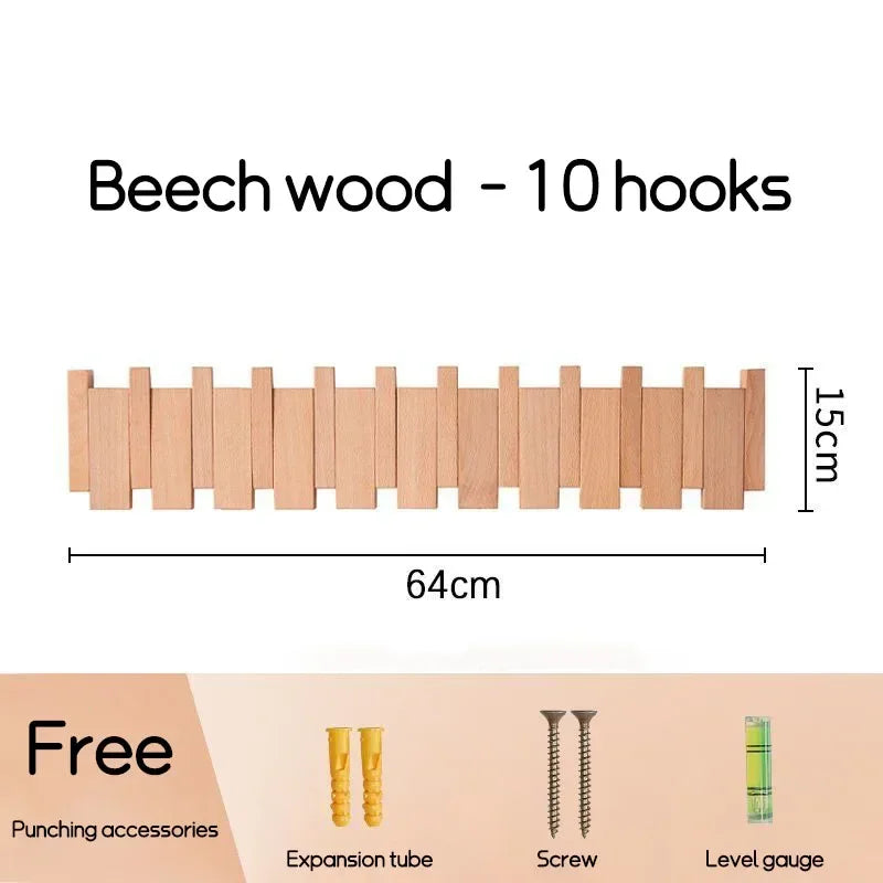 Wall-Mounted Black Walnut Coat Rack with Hooks