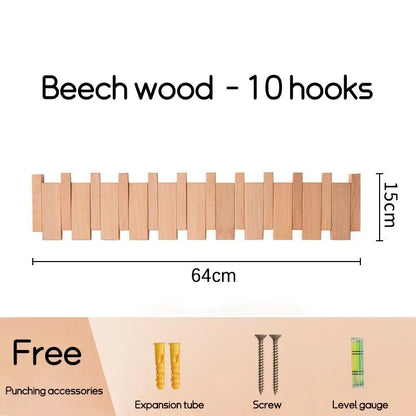 Wall-Mounted Black Walnut Coat Rack with Hooks