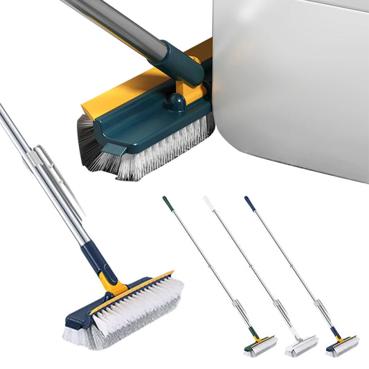 3-in-1 Floor & Tile Scrub Brush with Scraper and Long Handle